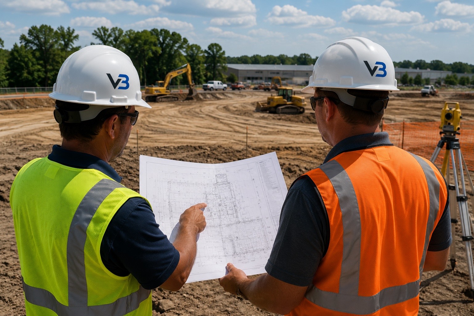 Civil crew running utility trenches and SWPPP controls on a commercial site &mdash; cover image for the civil site work checklist